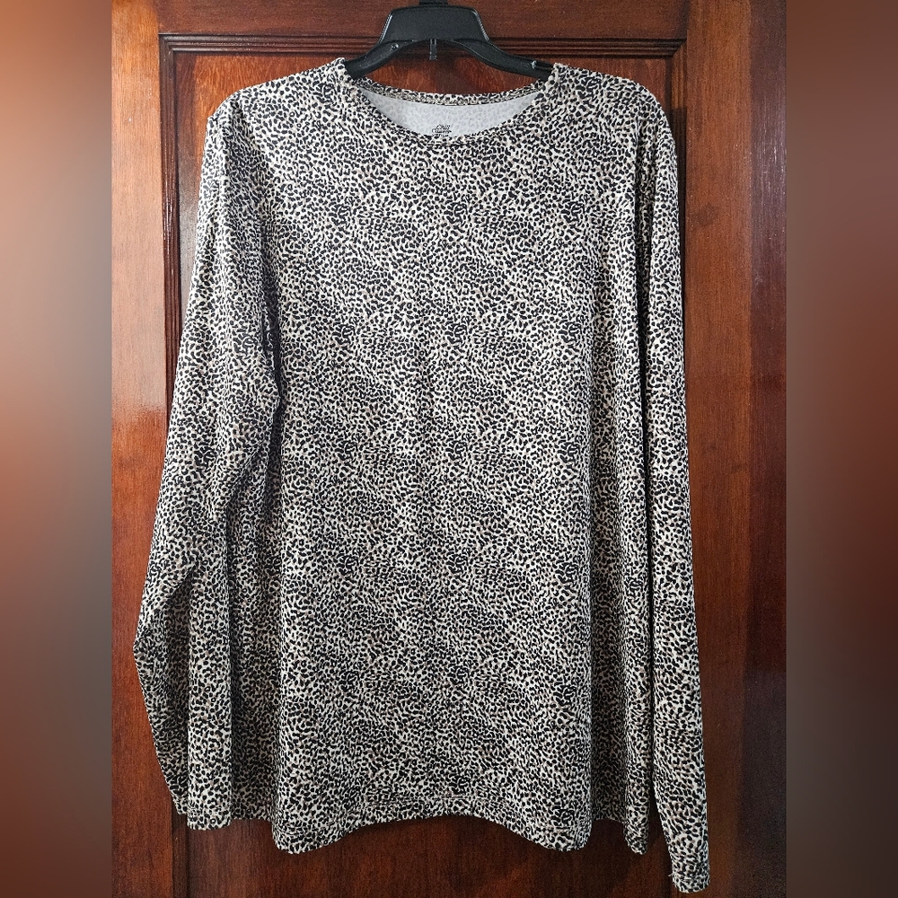 Chill Chasers Stretch Black Brown White Long Sleeve Shirt Top Size 1X